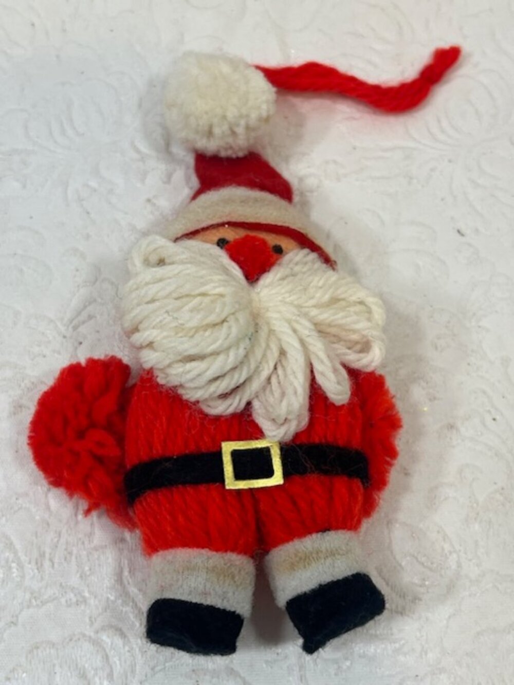 VTG Handmade Yarn Santa Claus Christmas Hanging Tree Ornament Decor 5" Whimsical